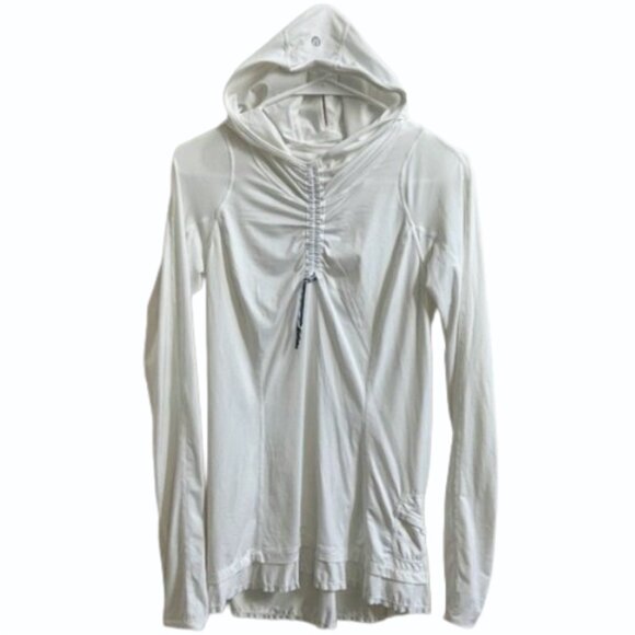 Lululemon Run Pace Setter Pullover Hoodie White Long Sleeve Thumbholes Size 4 - Picture 1 of 12